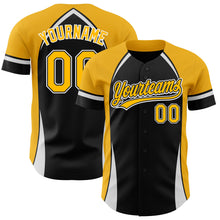 Load image into Gallery viewer, Custom Black Gold-White 3D Pattern Design Curve Solid Authentic Baseball Jersey
