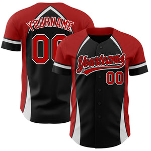 Custom Black Red-White 3D Pattern Design Curve Solid Authentic Baseball Jersey