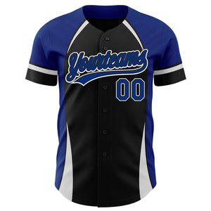 Custom Black Royal-White 3D Pattern Design Curve Solid Authentic Baseball Jersey