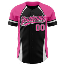 Load image into Gallery viewer, Custom Black Pink-White 3D Pattern Design Curve Solid Authentic Baseball Jersey
