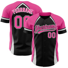 Load image into Gallery viewer, Custom Black Pink-White 3D Pattern Design Curve Solid Authentic Baseball Jersey
