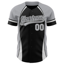 Load image into Gallery viewer, Custom Black Gray-White 3D Pattern Design Curve Solid Authentic Baseball Jersey
