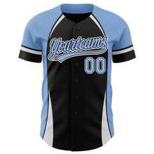 Load image into Gallery viewer, Custom Black Light Blue-White 3D Pattern Design Curve Solid Authentic Baseball Jersey
