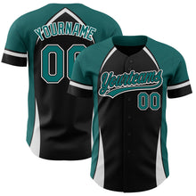 Load image into Gallery viewer, Custom Black Teal-White 3D Pattern Design Curve Solid Authentic Baseball Jersey
