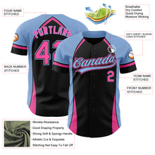 Load image into Gallery viewer, Custom Black Pink-Light Blue 3D Pattern Design Curve Solid Authentic Baseball Jersey
