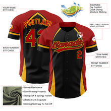 Load image into Gallery viewer, Custom Black Red-Gold 3D Pattern Design Curve Solid Authentic Baseball Jersey
