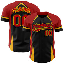 Load image into Gallery viewer, Custom Black Red-Gold 3D Pattern Design Curve Solid Authentic Baseball Jersey
