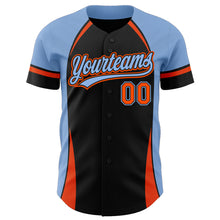 Load image into Gallery viewer, Custom Black Orange-Powder Blue 3D Pattern Design Curve Solid Authentic Baseball Jersey
