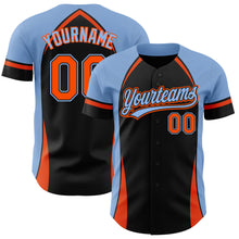 Load image into Gallery viewer, Custom Black Orange-Powder Blue 3D Pattern Design Curve Solid Authentic Baseball Jersey
