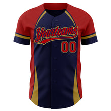 Load image into Gallery viewer, Custom Navy Red-Old Gold 3D Pattern Design Curve Solid Authentic Baseball Jersey
