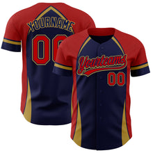 Load image into Gallery viewer, Custom Navy Red-Old Gold 3D Pattern Design Curve Solid Authentic Baseball Jersey
