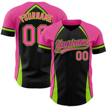 Load image into Gallery viewer, Custom Black Pink-Neon Green 3D Pattern Design Curve Solid Authentic Baseball Jersey
