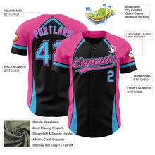 Load image into Gallery viewer, Custom Black Sky Blue-Pink 3D Pattern Design Curve Solid Authentic Baseball Jersey
