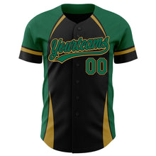 Load image into Gallery viewer, Custom Black Kelly Green-Old Gold 3D Pattern Design Curve Solid Authentic Baseball Jersey
