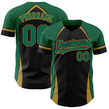 Load image into Gallery viewer, Custom Black Kelly Green-Old Gold 3D Pattern Design Curve Solid Authentic Baseball Jersey
