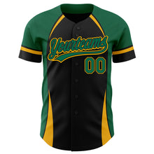 Load image into Gallery viewer, Custom Black Kelly Green-Gold 3D Pattern Design Curve Solid Authentic Baseball Jersey
