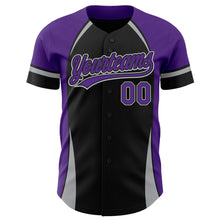 Load image into Gallery viewer, Custom Black Purple-Gray 3D Pattern Design Curve Solid Authentic Baseball Jersey
