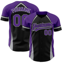 Load image into Gallery viewer, Custom Black Purple-Gray 3D Pattern Design Curve Solid Authentic Baseball Jersey
