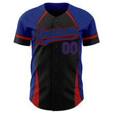 Load image into Gallery viewer, Custom Black Royal-Red 3D Pattern Design Curve Solid Authentic Baseball Jersey
