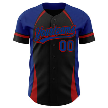 Custom Black Royal-Red 3D Pattern Design Curve Solid Authentic Baseball Jersey