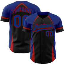 Load image into Gallery viewer, Custom Black Royal-Red 3D Pattern Design Curve Solid Authentic Baseball Jersey
