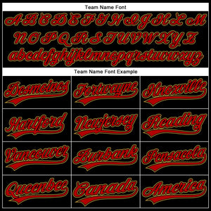 Custom Black Red-Old Gold 3D Pattern Design Curve Solid Authentic Baseball Jersey