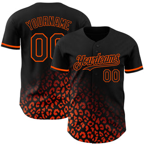 Custom Black Orange 3D Pattern Design Leopard Print Fade Fashion Authentic Baseball Jersey