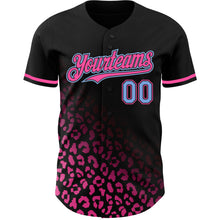 Load image into Gallery viewer, Custom Black Light Blue-Pink 3D Pattern Design Leopard Print Fade Fashion Authentic Baseball Jersey
