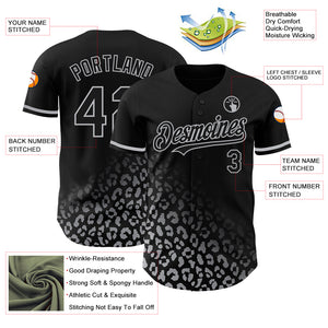 Custom Black Gray 3D Pattern Design Leopard Print Fade Fashion Authentic Baseball Jersey