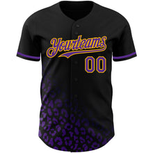 Load image into Gallery viewer, Custom Black Purple-Gold 3D Pattern Design Leopard Print Fade Fashion Authentic Baseball Jersey
