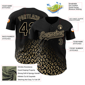 Custom Black Vegas Gold 3D Pattern Design Leopard Print Fade Fashion Authentic Baseball Jersey