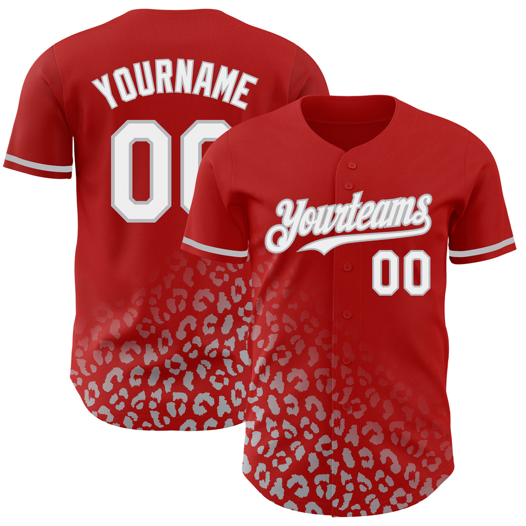 Custom Red White-Gray 3D Pattern Design Leopard Print Fade Fashion Authentic Baseball Jersey