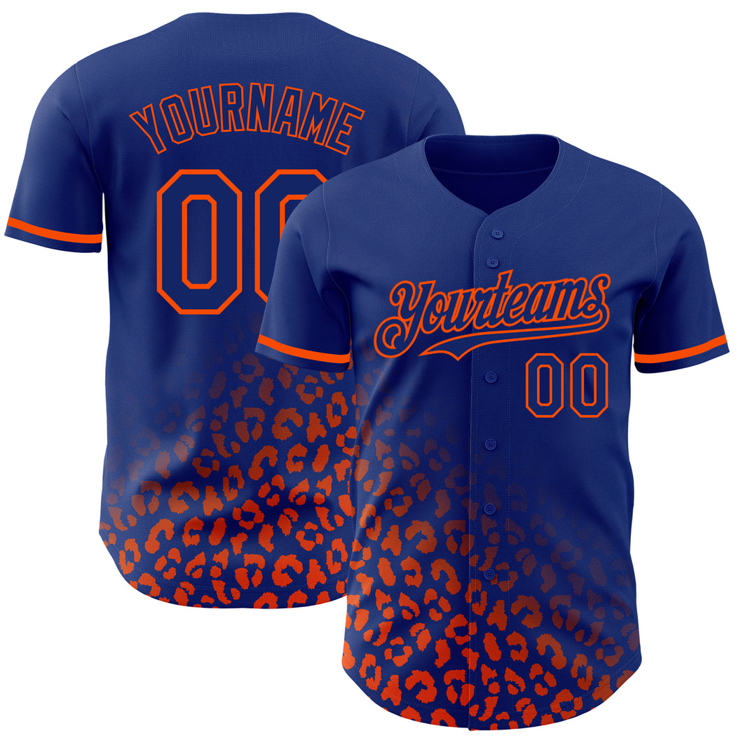 Custom Royal Orange 3D Pattern Design Leopard Print Fade Fashion Authentic Baseball Jersey