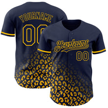 Charger l&#39;image dans la galerie, Custom Navy Gold 3D Pattern Design Leopard Print Fade Fashion Authentic Baseball Jersey
