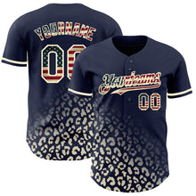 Charger l&#39;image dans la galerie, Custom Navy Vintage USA Flag-Cream 3D Pattern Design Leopard Print Fade Fashion Authentic Baseball Jersey
