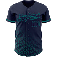 Загрузить изображение в средство просмотра галереи, Custom Navy Vintage USA Flag-Teal 3D Pattern Design Leopard Print Fade Fashion Authentic Baseball Jersey
