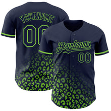 Загрузить изображение в средство просмотра галереи, Custom Navy Neon Green 3D Pattern Design Leopard Print Fade Fashion Authentic Baseball Jersey
