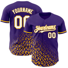 Load image into Gallery viewer, Custom Purple White-Gold 3D Pattern Design Leopard Print Fade Fashion Authentic Baseball Jersey
