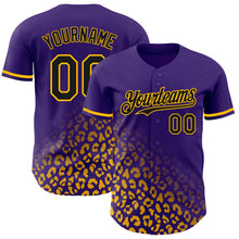 Charger l&#39;image dans la galerie, Custom Purple Black-Gold 3D Pattern Design Leopard Print Fade Fashion Authentic Baseball Jersey
