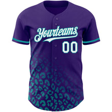 Загрузить изображение в средство просмотра галереи, Custom Purple White-Teal 3D Pattern Design Leopard Print Fade Fashion Authentic Baseball Jersey
