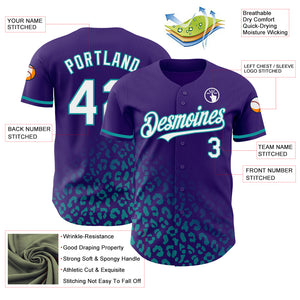 Custom Purple White-Teal 3D Pattern Design Leopard Print Fade Fashion Authentic Baseball Jersey