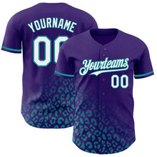 Загрузить изображение в средство просмотра галереи, Custom Purple White-Teal 3D Pattern Design Leopard Print Fade Fashion Authentic Baseball Jersey
