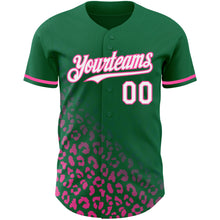 Загрузить изображение в средство просмотра галереи, Custom Kelly Green White-Pink 3D Pattern Design Leopard Print Fade Fashion Authentic Baseball Jersey
