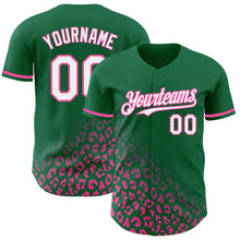 Charger l&#39;image dans la galerie, Custom Kelly Green White-Pink 3D Pattern Design Leopard Print Fade Fashion Authentic Baseball Jersey
