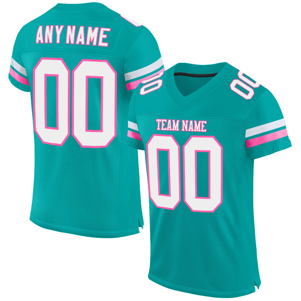 Cheap Custom Aqua White-Pink Mesh Authentic Football Jersey Free Shipping –  CustomJerseysPro