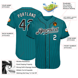 Custom Teal Black Pinstripe Black-White Authentic Baseball Jersey