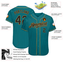 Charger l&#39;image dans la galerie, Custom Teal Black Pinstripe Black-Old Gold Authentic Baseball Jersey
