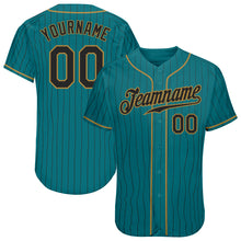 Charger l&#39;image dans la galerie, Custom Teal Black Pinstripe Black-Old Gold Authentic Baseball Jersey
