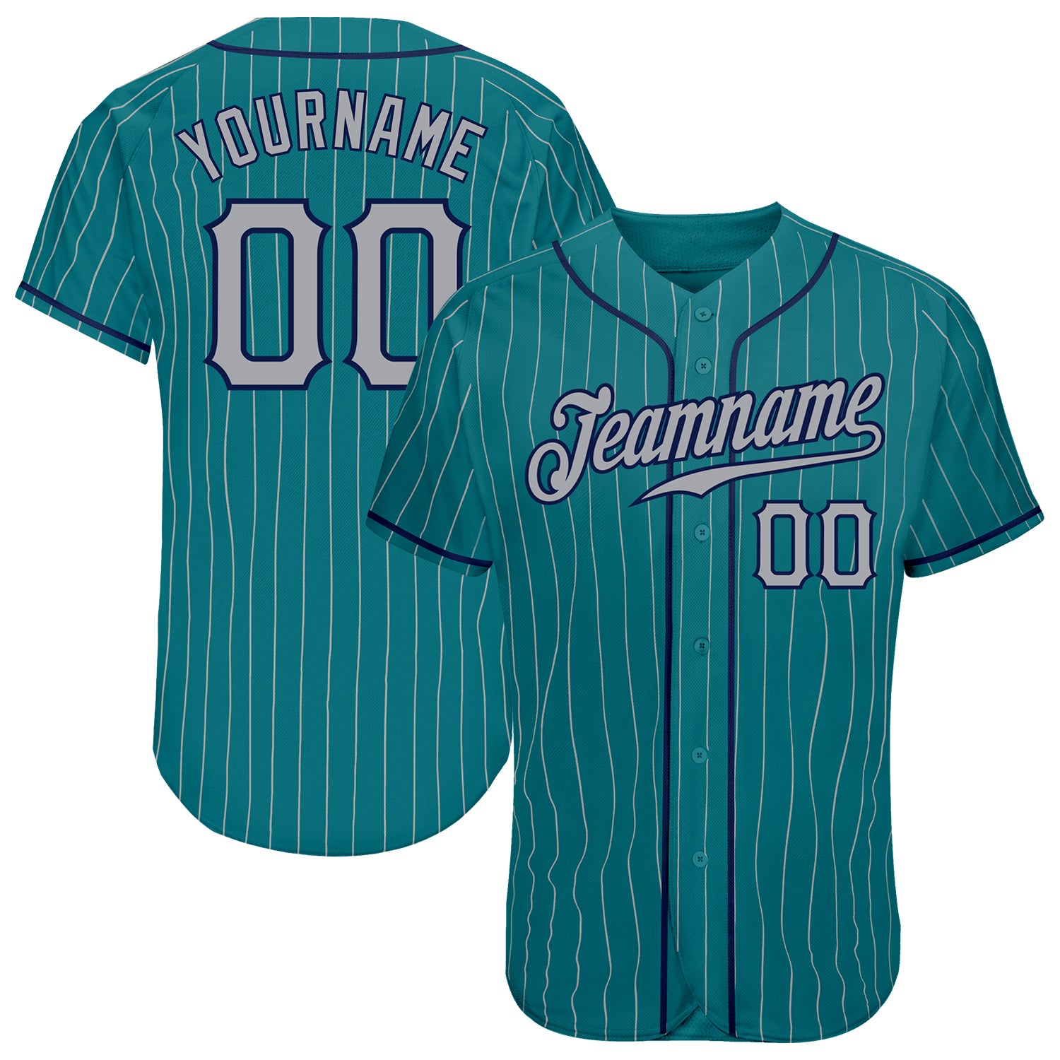 Cheap Custom Teal Gray Pinstripe Gray-Navy Authentic Baseball