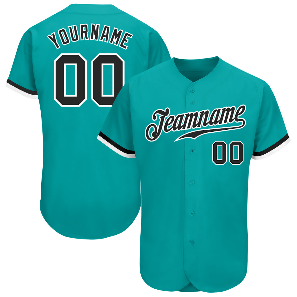 Custom White Black-Aqua Baseball Jersey